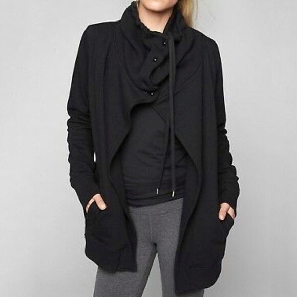 Athleta Jackets & Blazers - Athleta black wrapper’s delight jacket french terry funnel neck open front
